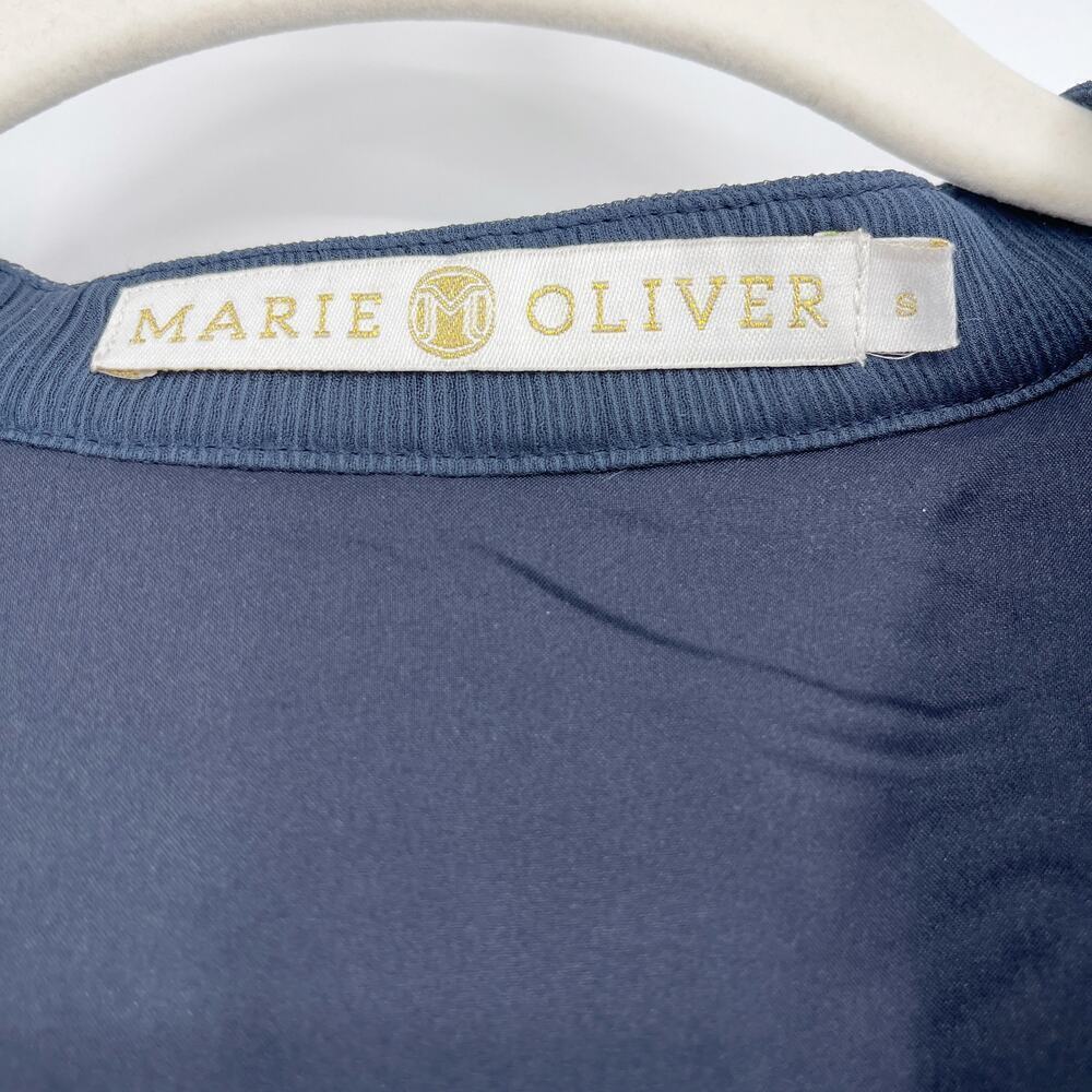 Marie Oliver Navy Blue Smocked Waist Dress With Tassels Long Sheer Sleeve Small - Picture 4 of 7